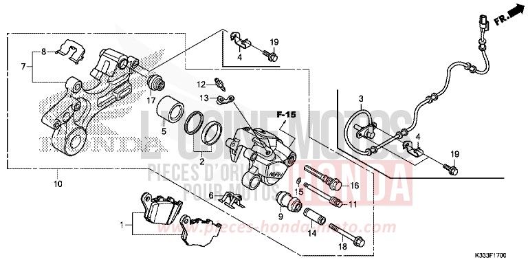 HINTERRAD-BREMSSATTEL von CBR300R MAT GUNPOWDER BLACK METALLIC (NH436) von 2015