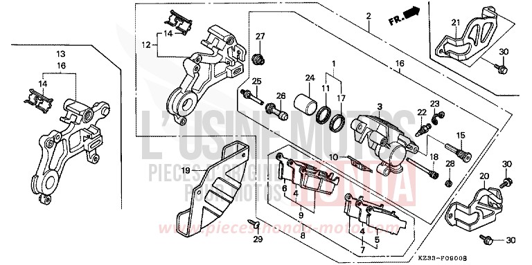 HINTERRAD-BREMSSATTEL von CR250R NEUCLEAR RED (R177) von 1995